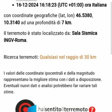 Scossa di terremoto in Alta Valtellina