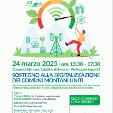 Digitalizzazione nei territori montani, incontro pubblico il 24 in Comunità Montana a Sondrio